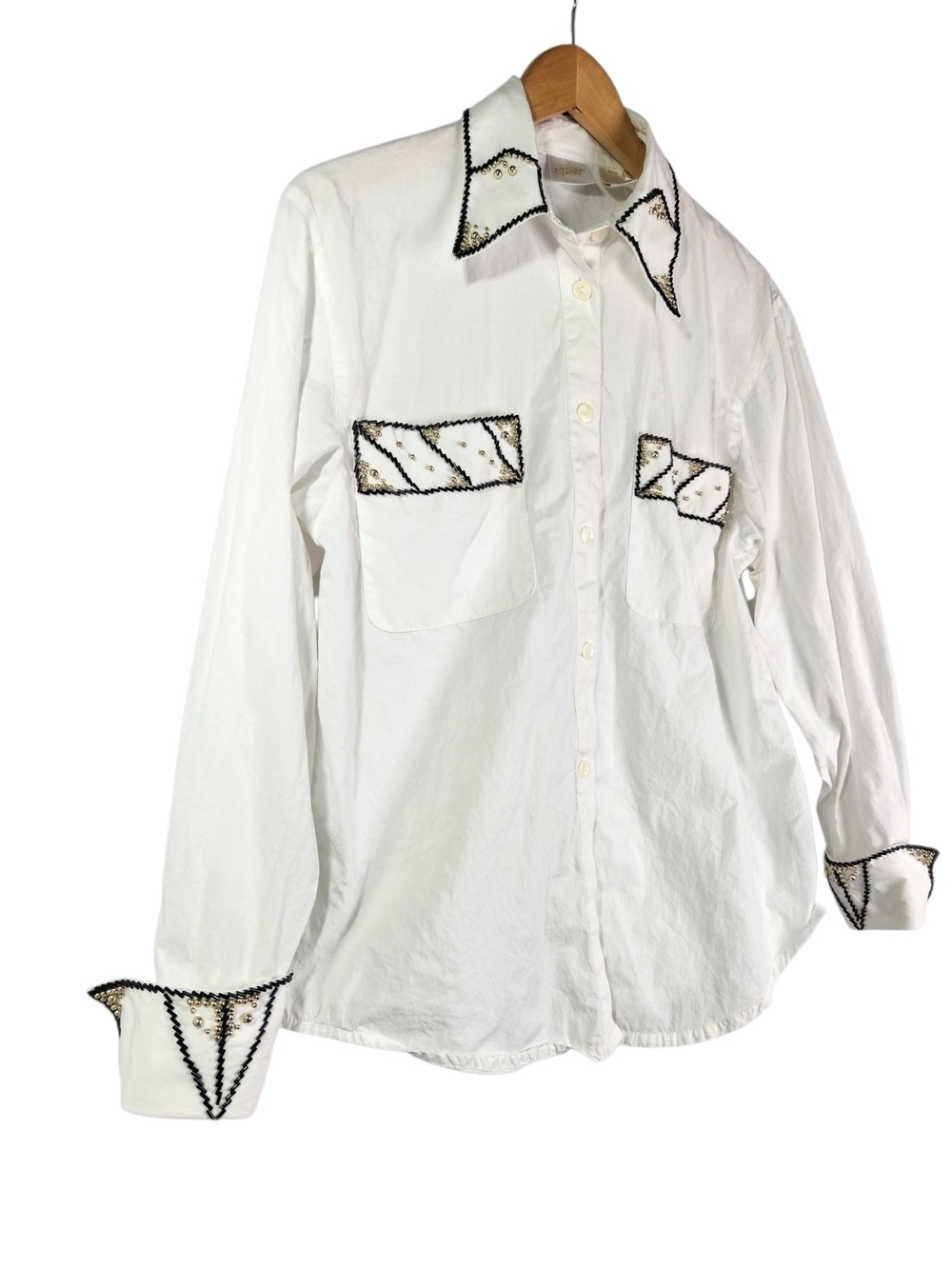 Vintage White Western Button Down Shirt Beaded Studded Embellished Long Sleeve 6 - Picture 4 of 16